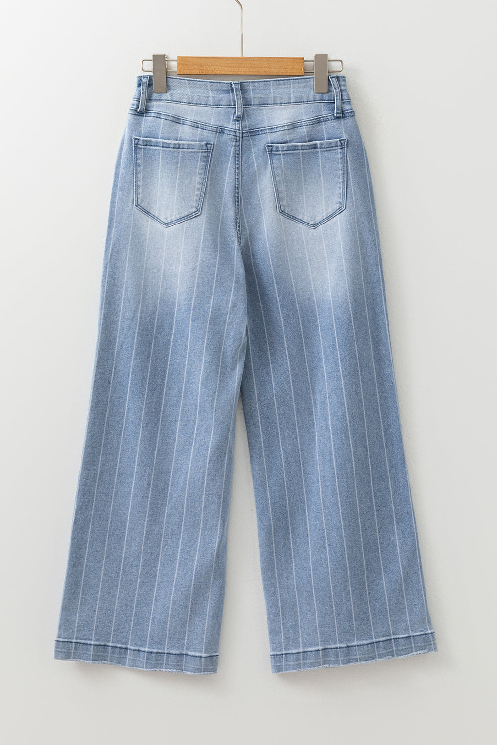 Pinstripe Denim Multi Button Wide Leg Jeans