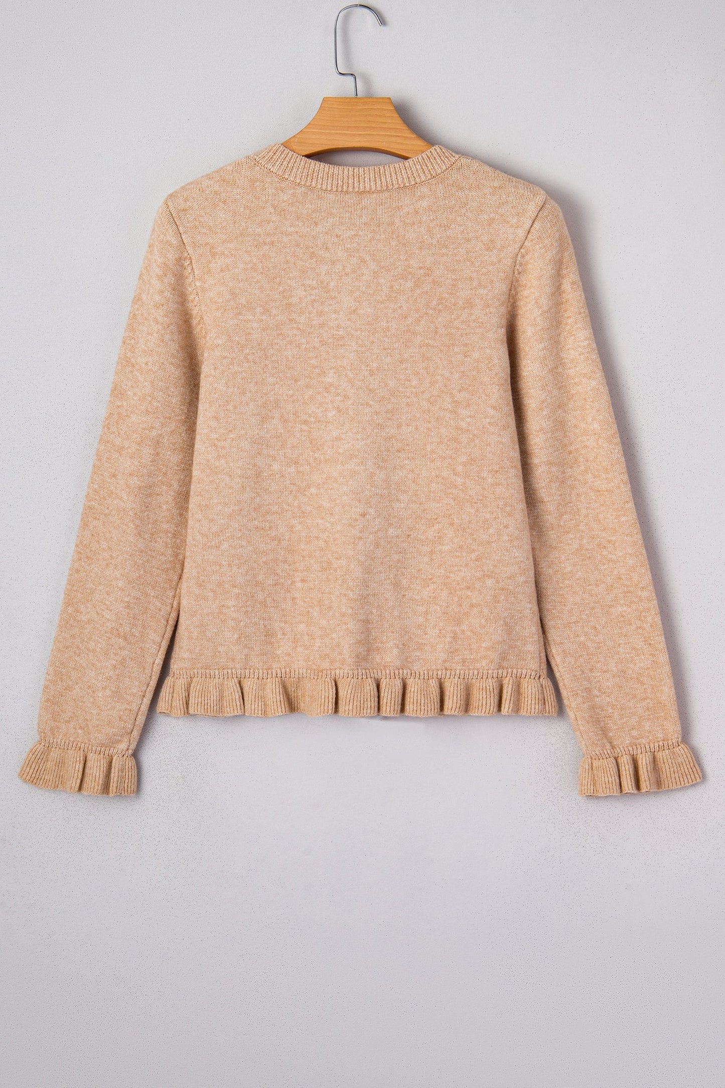 Solid Ruffle Trim Button Front Cardigan