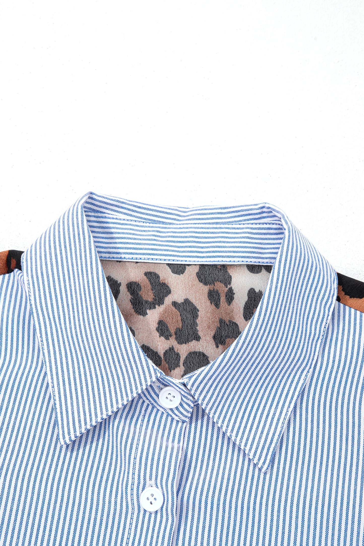 Varsity Stripe Leopard Patchwork Button Down Shirt