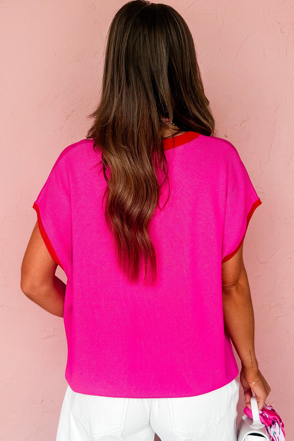 Contrast Trim Crewneck Short Sleeve Sweater