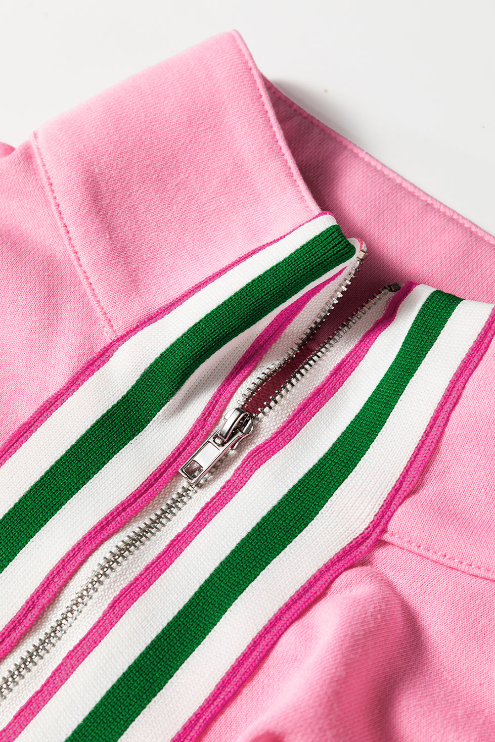 Solid Contrast Stripe Patchwork Collared Sweatshirt