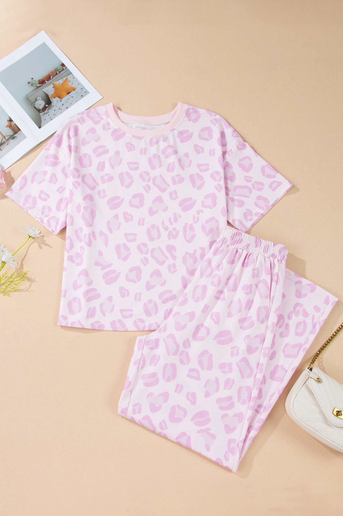 Leopard Short Sleeve Top and Pants Set
