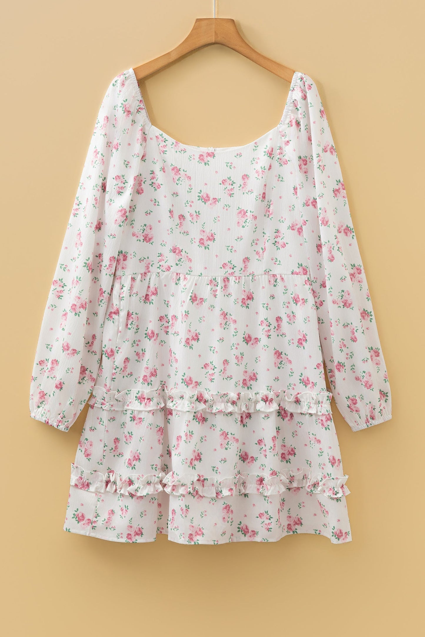 Floral Long Sleeve Ruffle Flared Mini Dress