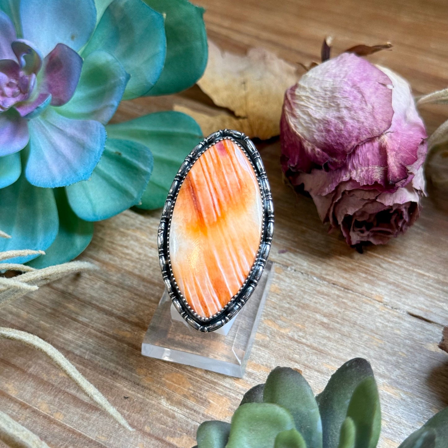 MJ Ring - Orange Spiny Oyster Adjustable Ring