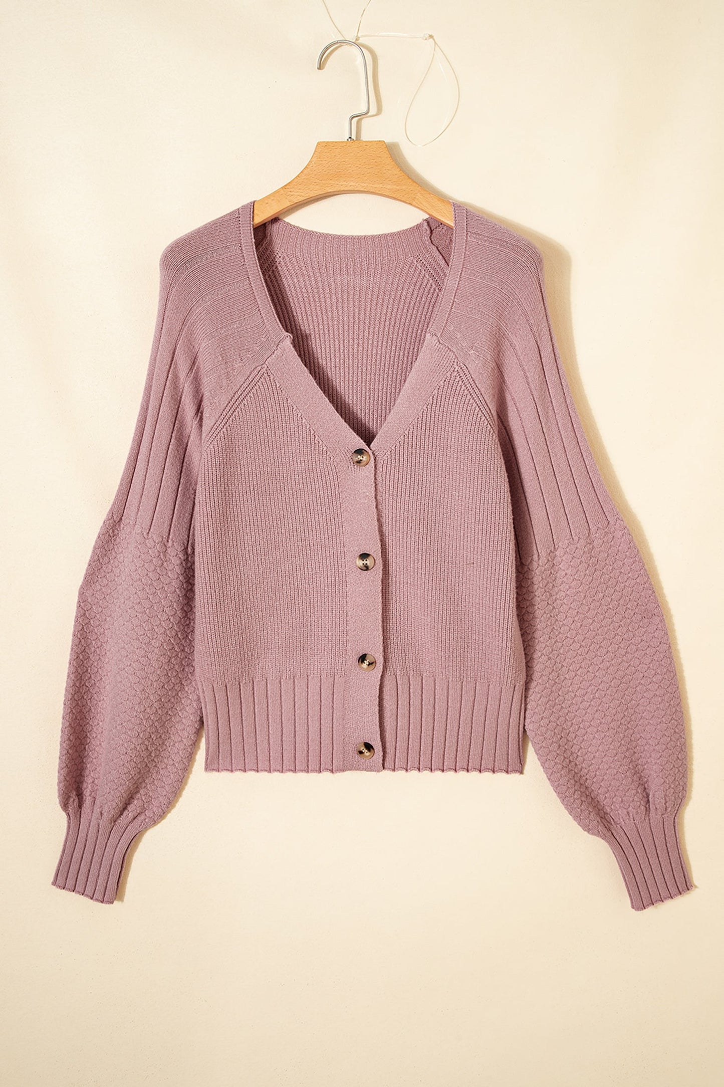 Textured Knit Button Front V-Neck Cardigan