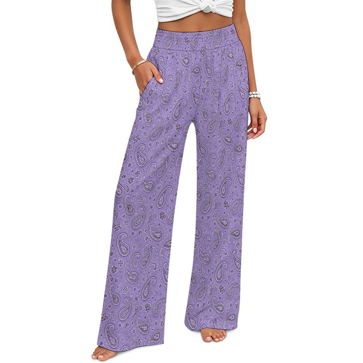 Baha Ranch Lavender Paisley Bandana Wide Leg Pants