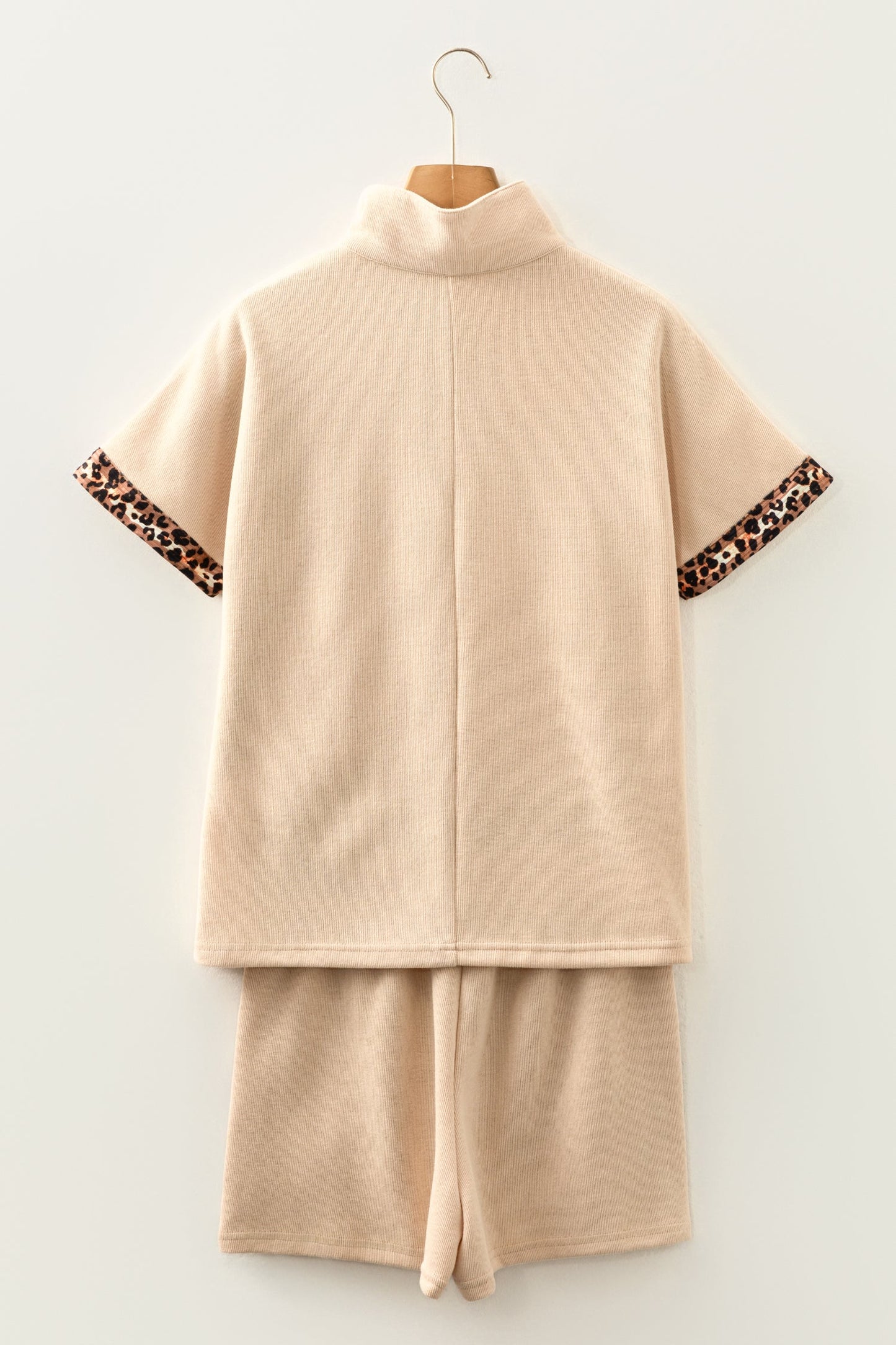 Leopard Trim Half-Zip Top and Shorts Set