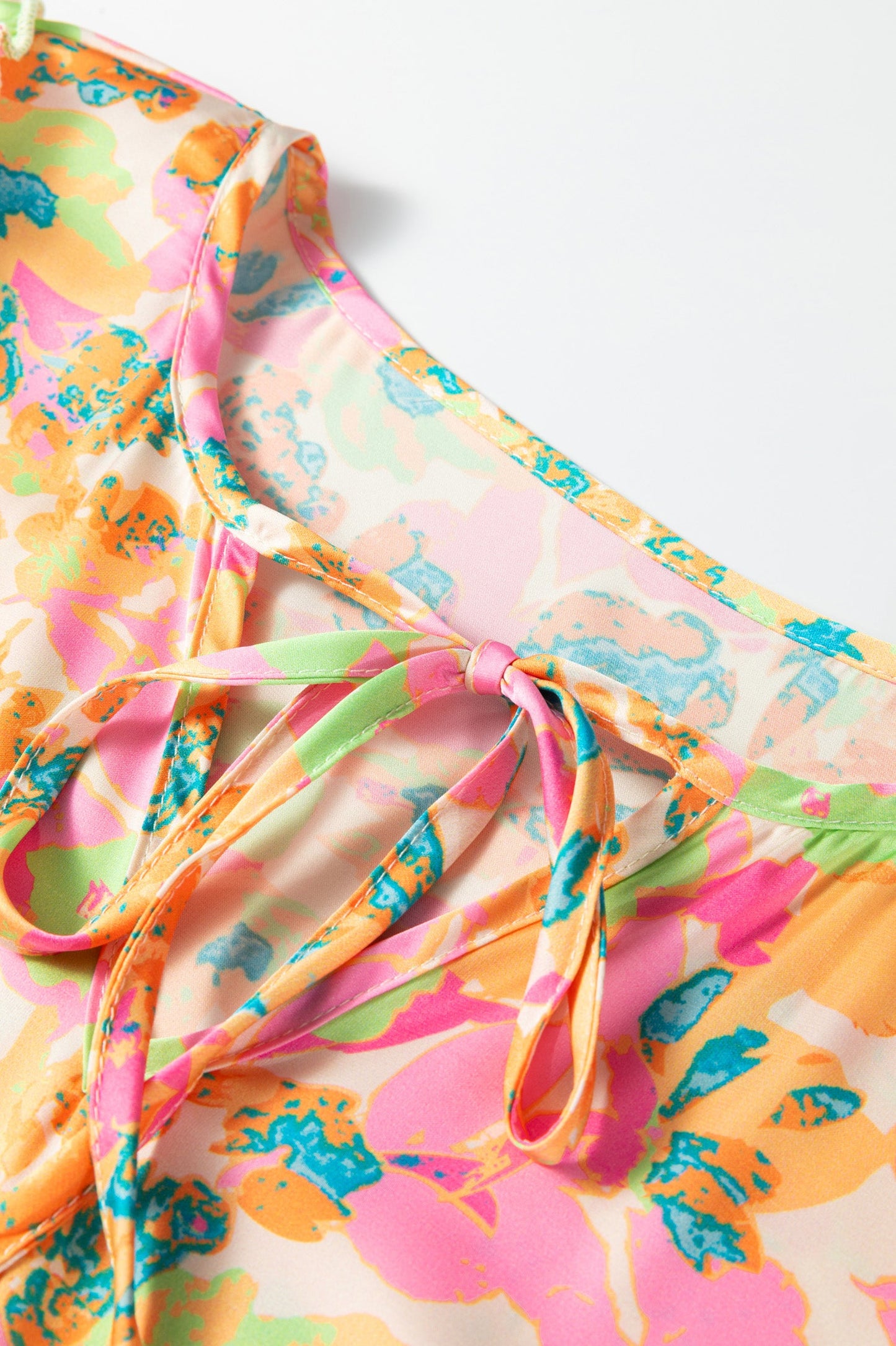 Flower Split V-Neck Short Sleeve Blouse