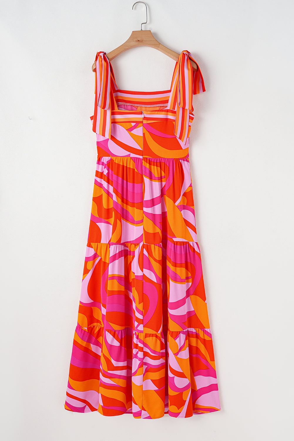 Abstract Knotted Shoulder High-Waist Maxi Dress