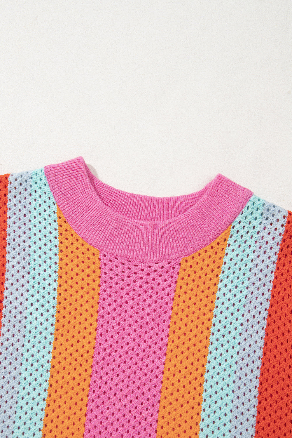 Colorblock Eyelet Casual Sweater T-Shirt