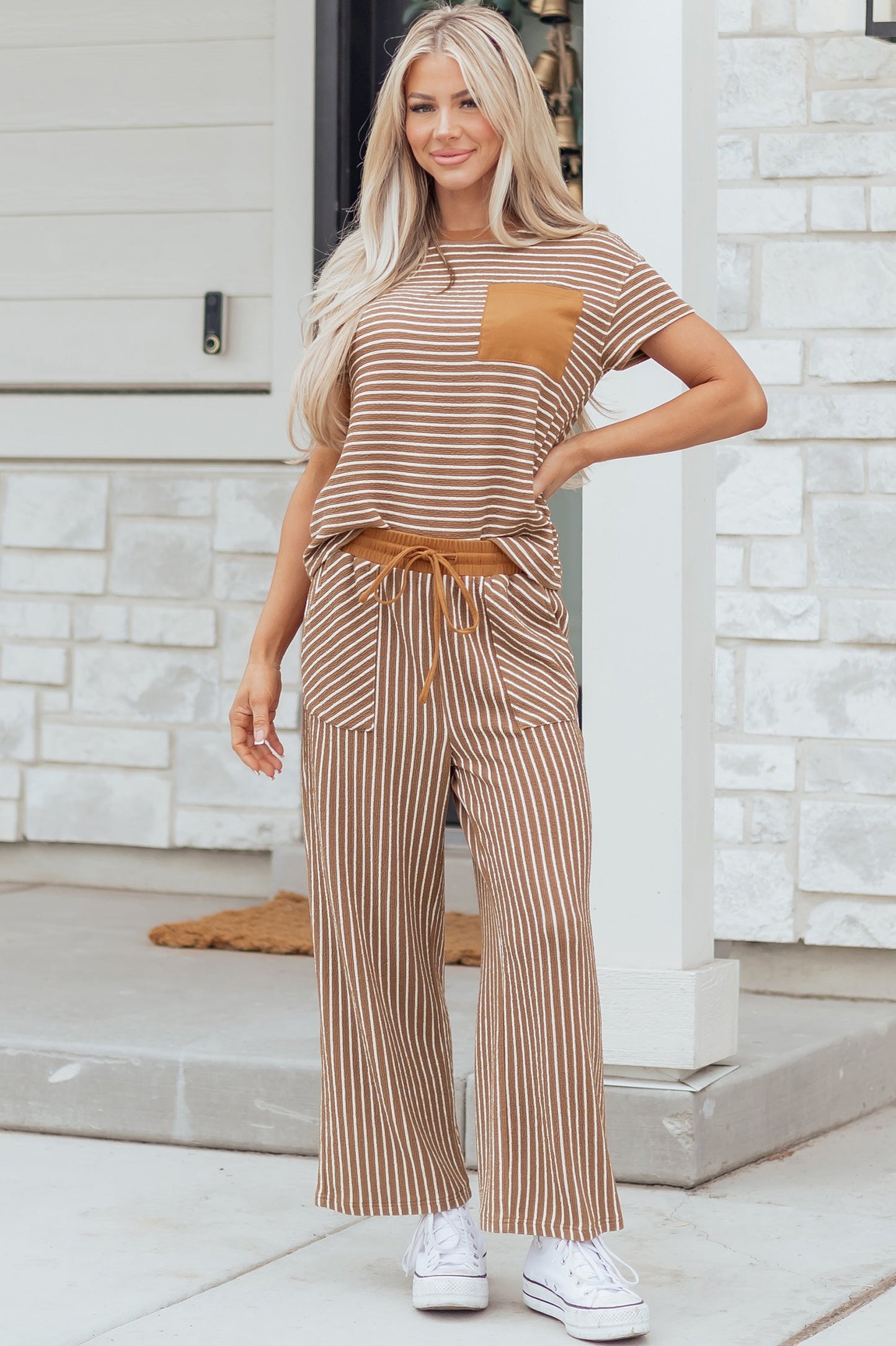 Stripe Crew Neck Tee and Drawstring Pants Set