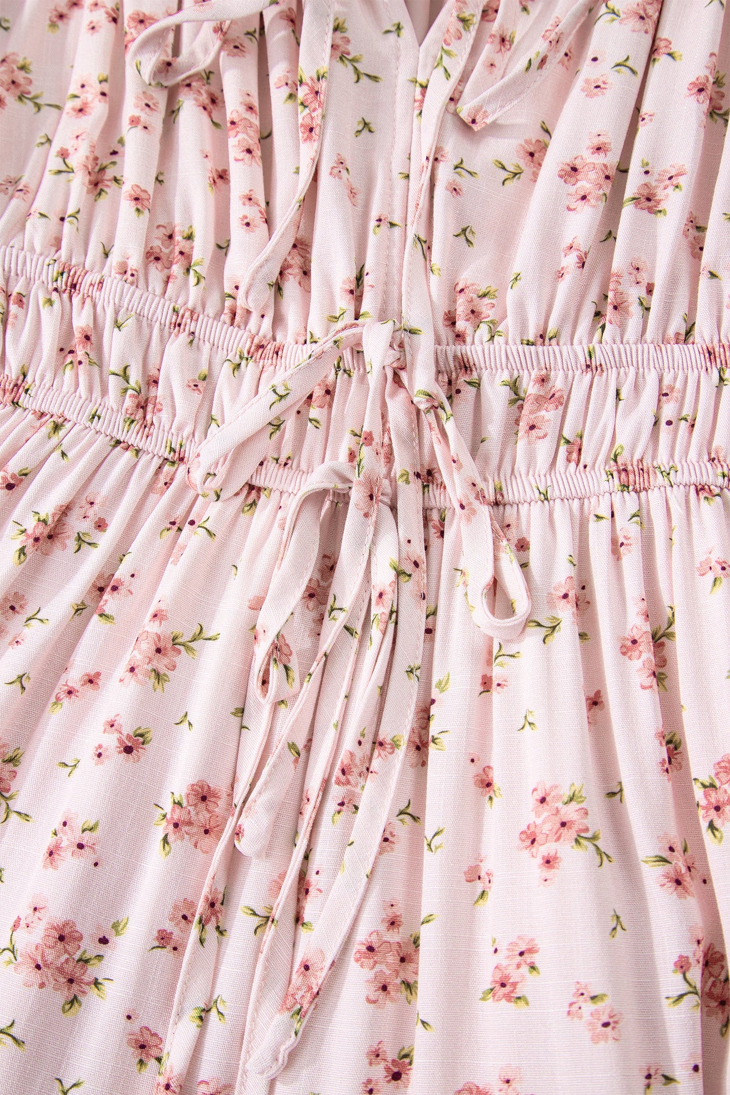 Floral Front Tie Shirred Waist Ruffle Mini Dress