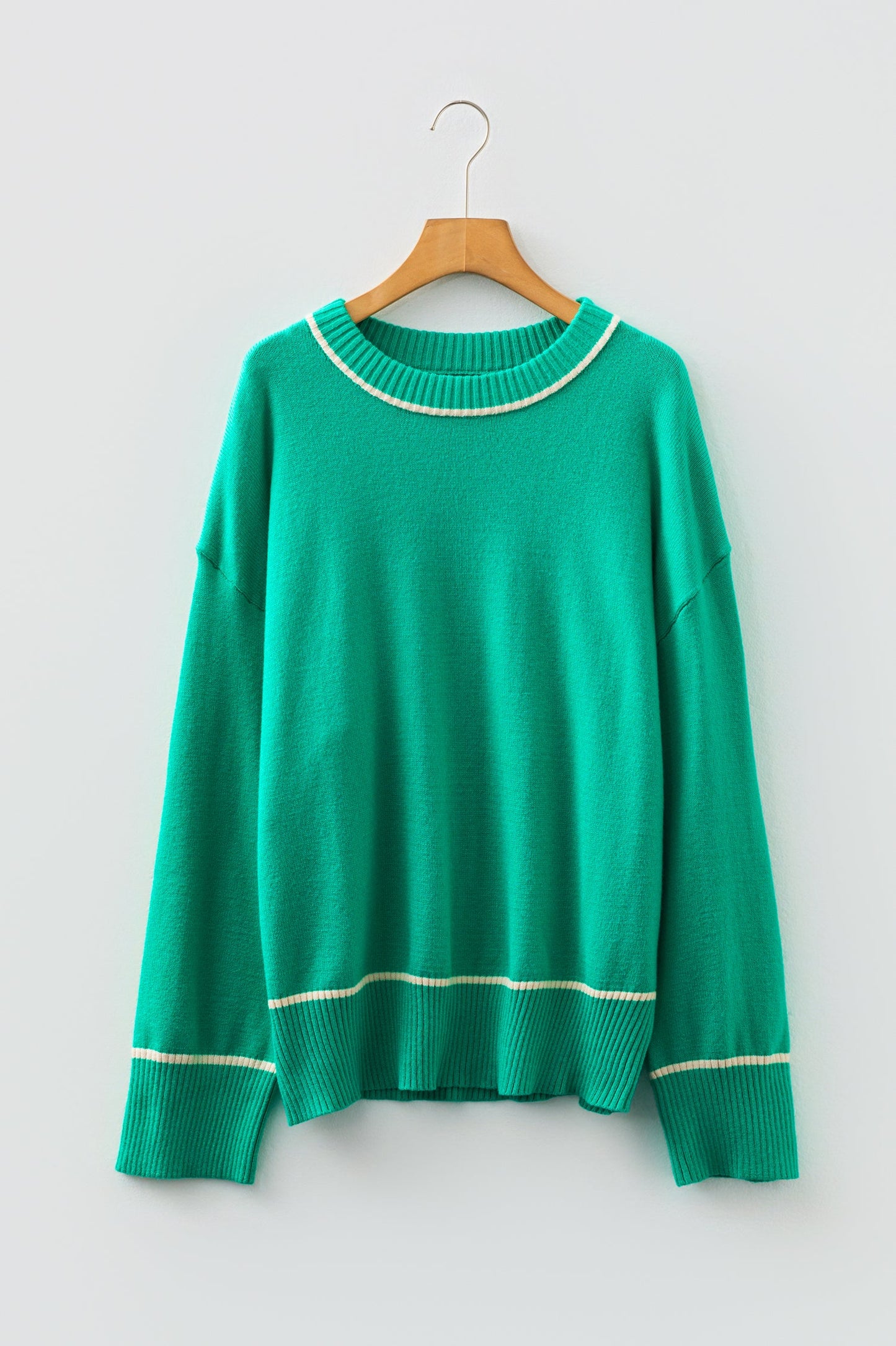 Colorblock Contrast Trim Drop Shoulder Baggy Sweater