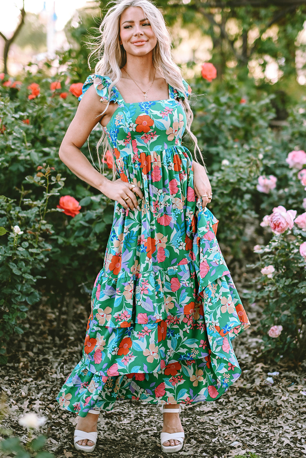 Floral Sleeveless Ruffle Tiered Maxi Dress