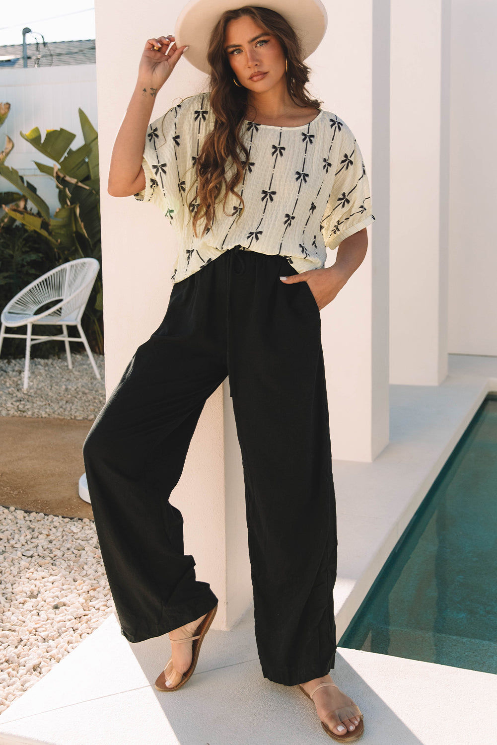 Bow Textured Puff Sleeve Top