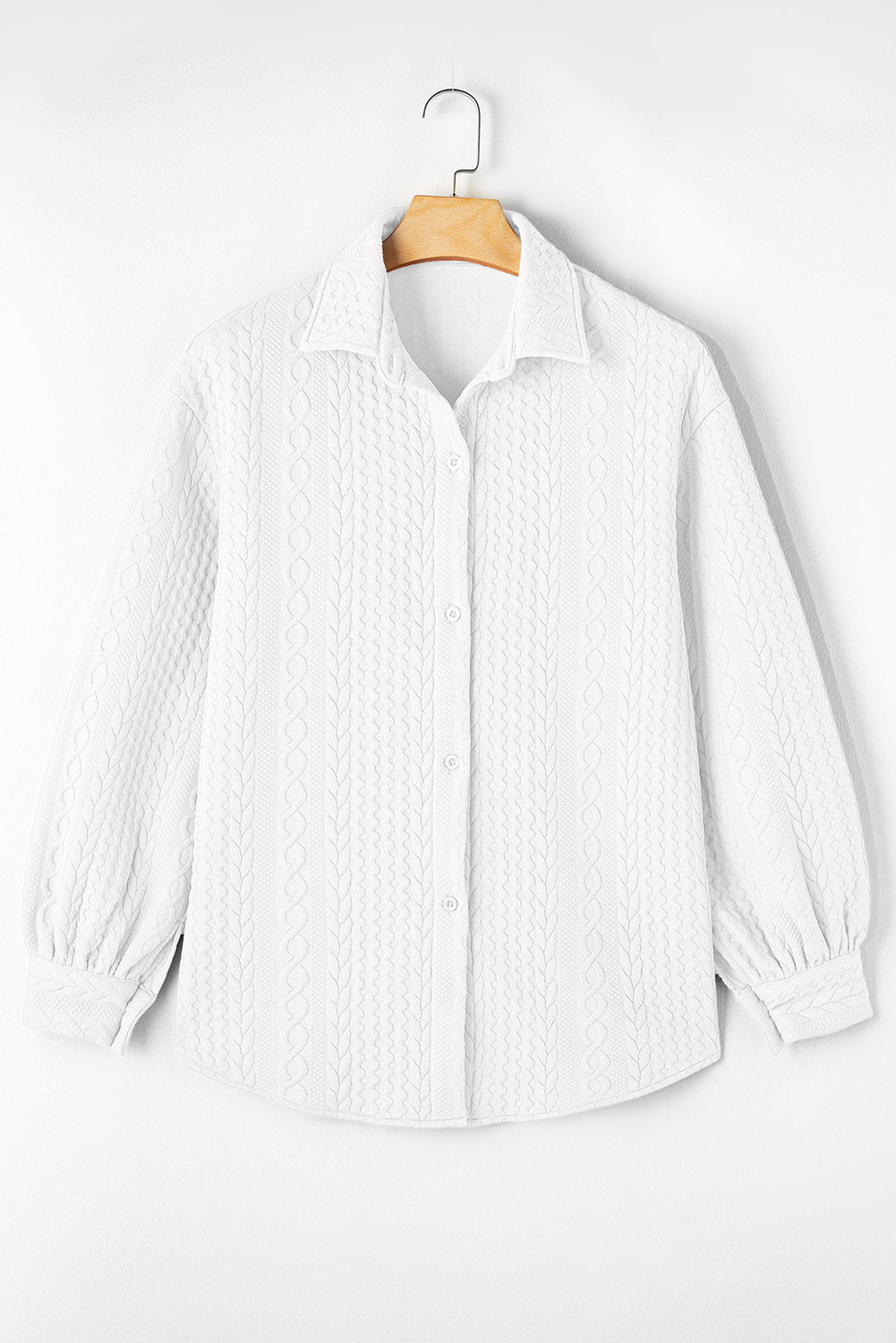 Solid Cable Knit Textured Puff Sleeve Shacket