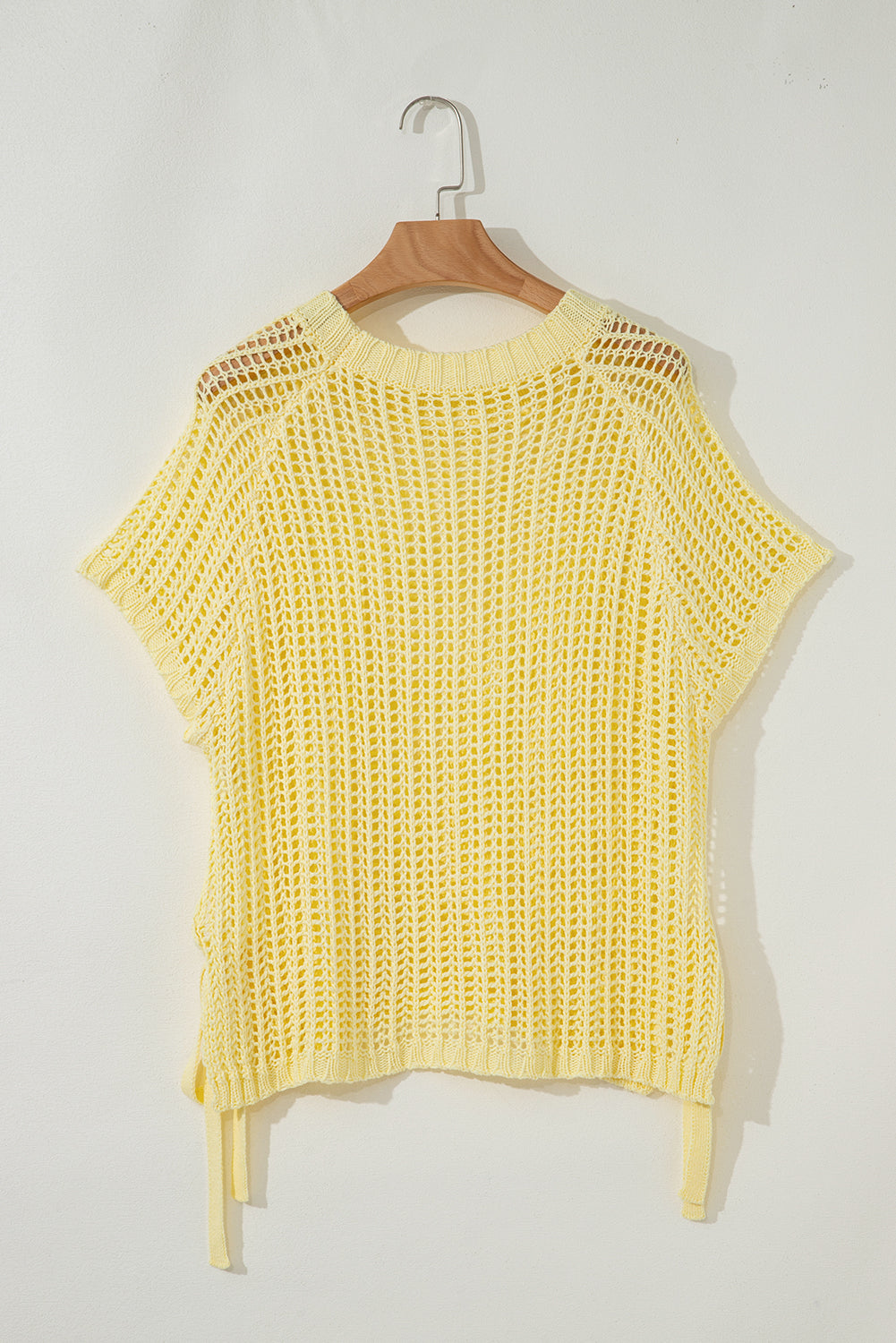Hollow-out Crochet Side Tied Short Sleeve Sweater