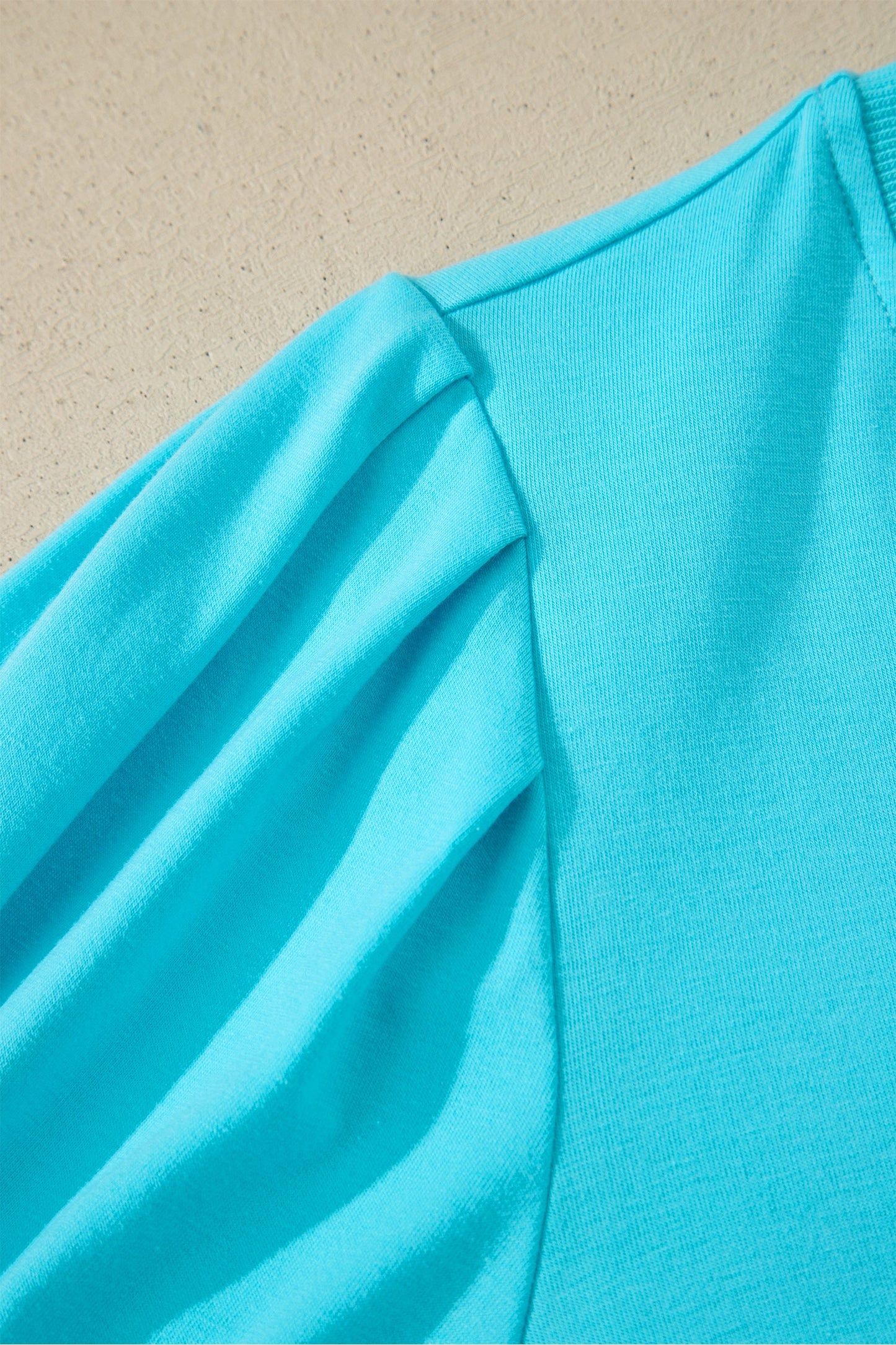 Solid V-Neck Short Puff Sleeve Blouse