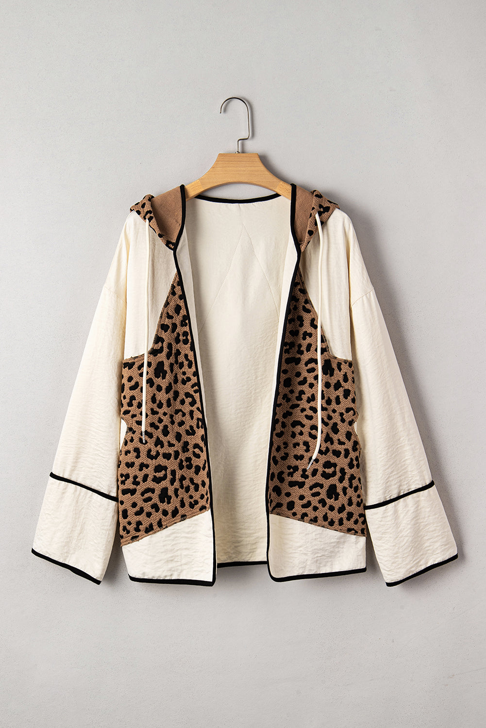 Leopard Star Patchwork Open Front Hooded Jacket