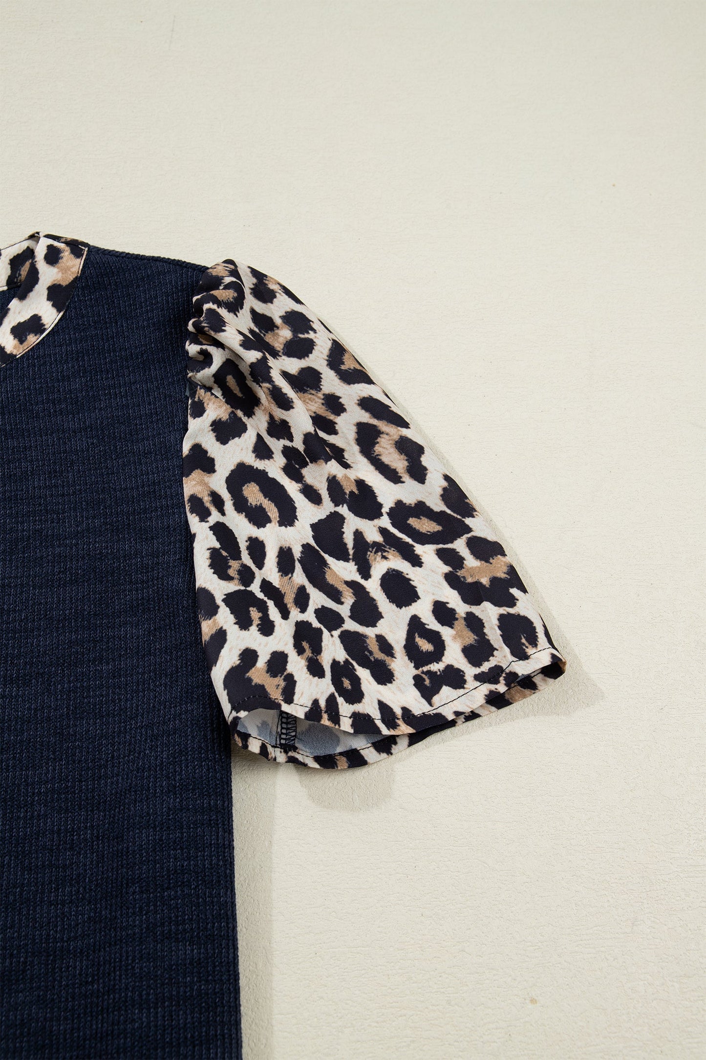 Leopard Patchwork Ribbed Short Sleeve Top