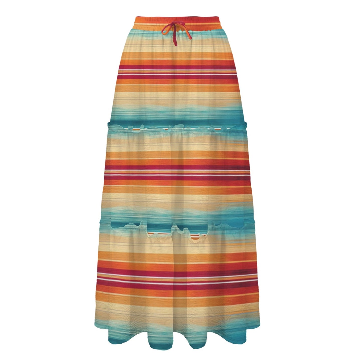 Colores De Mexico Southwest Serape Tiered Prairie Maxi Skirt
