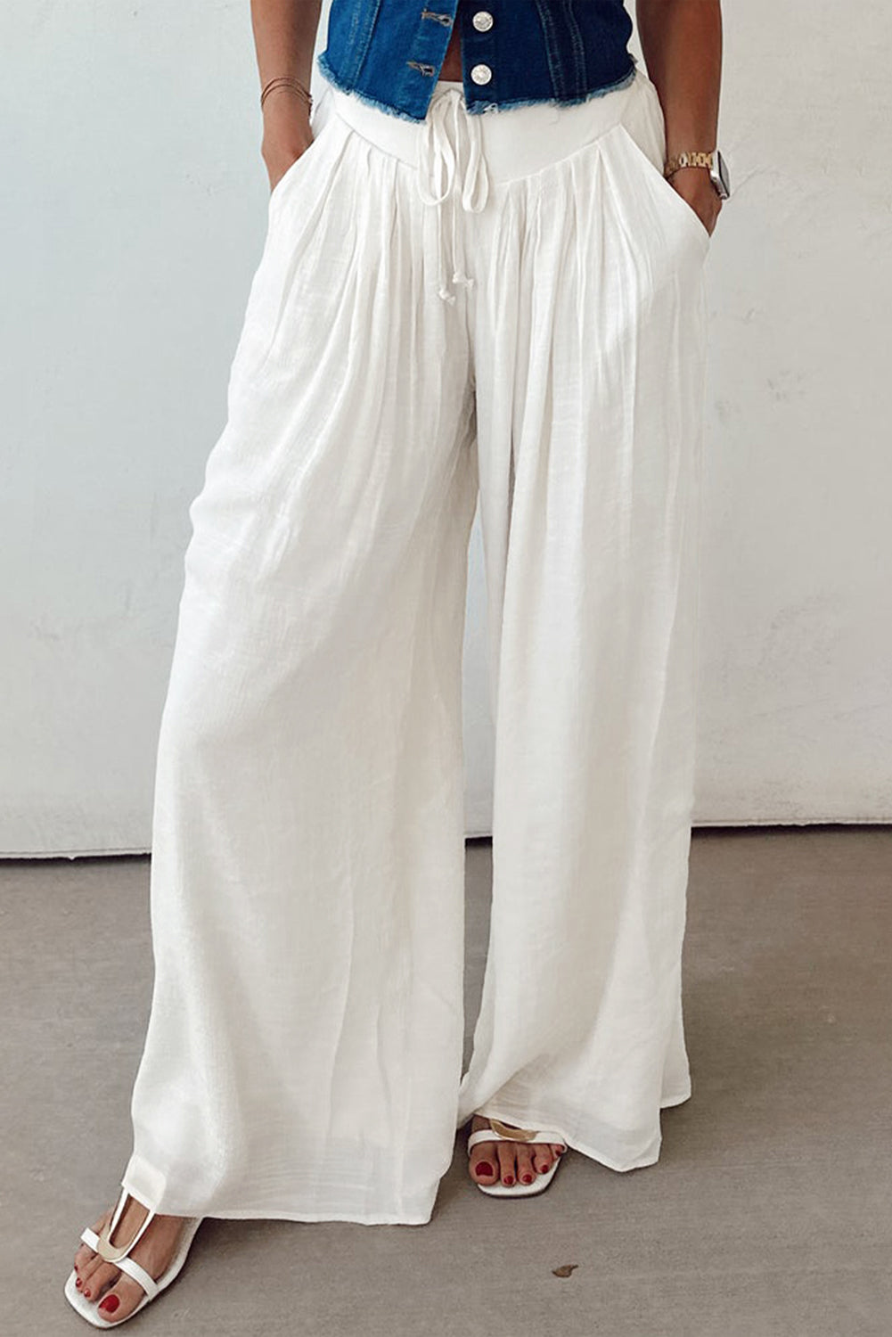 Drop Waist Pleated Wide Leg Casual Pants