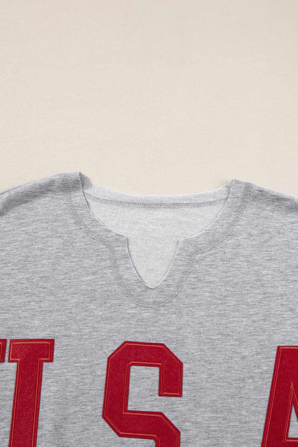 USA Lettering Patch Notch-Neck Loose Tee