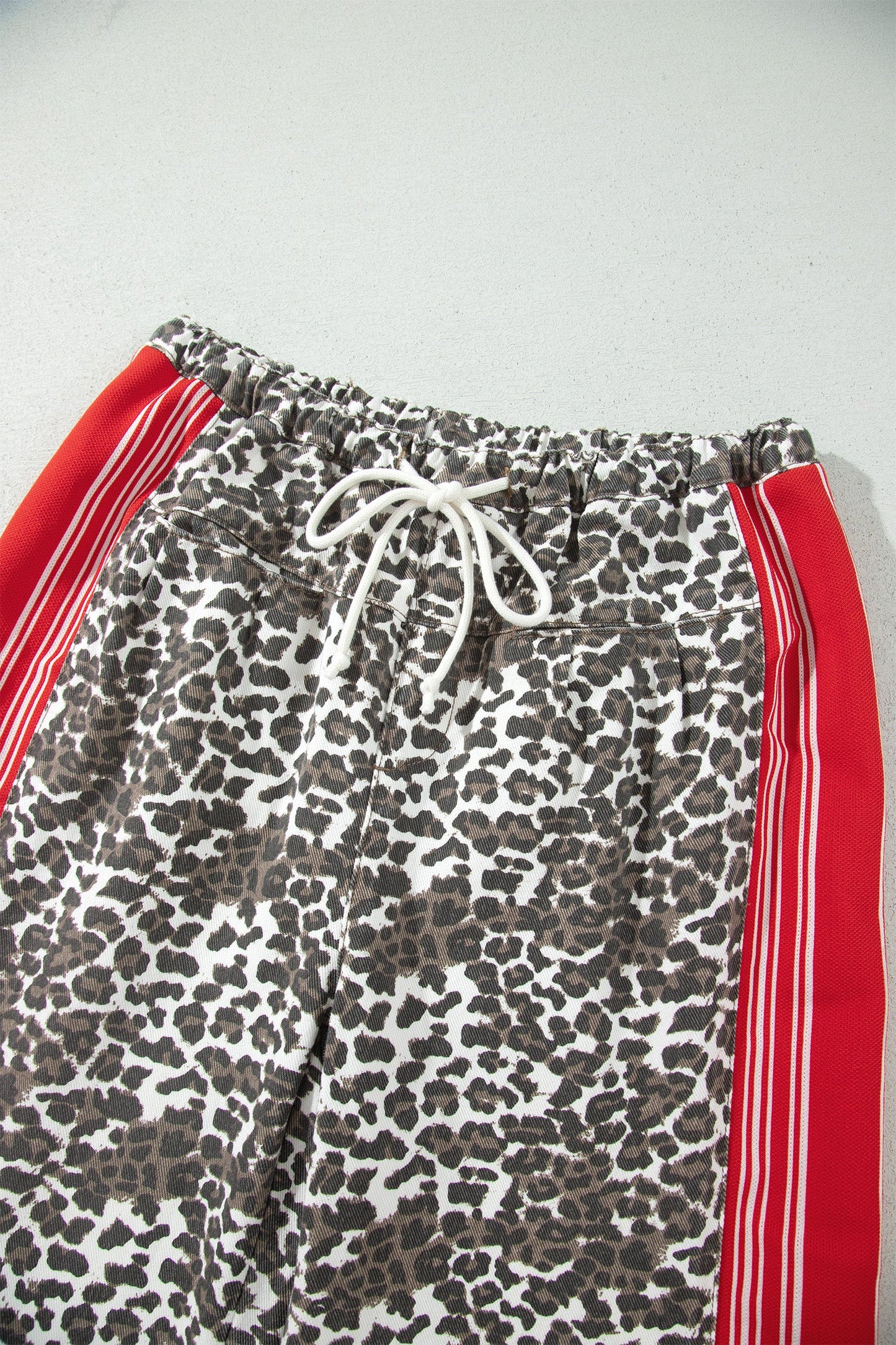 Leopard Stripe Side Drawstring High Waist Jeans