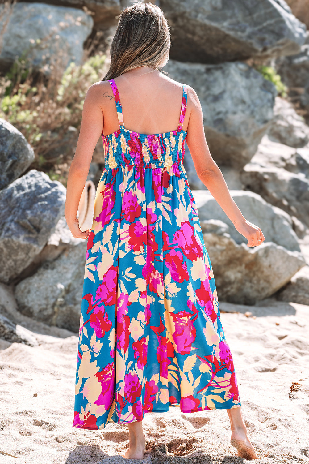 Floral High Waist Sleeveless Flared Maxi Dress