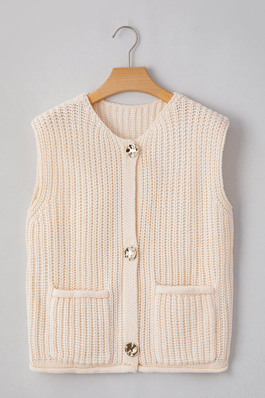 Solid Textured Buttoned Sweater Vest