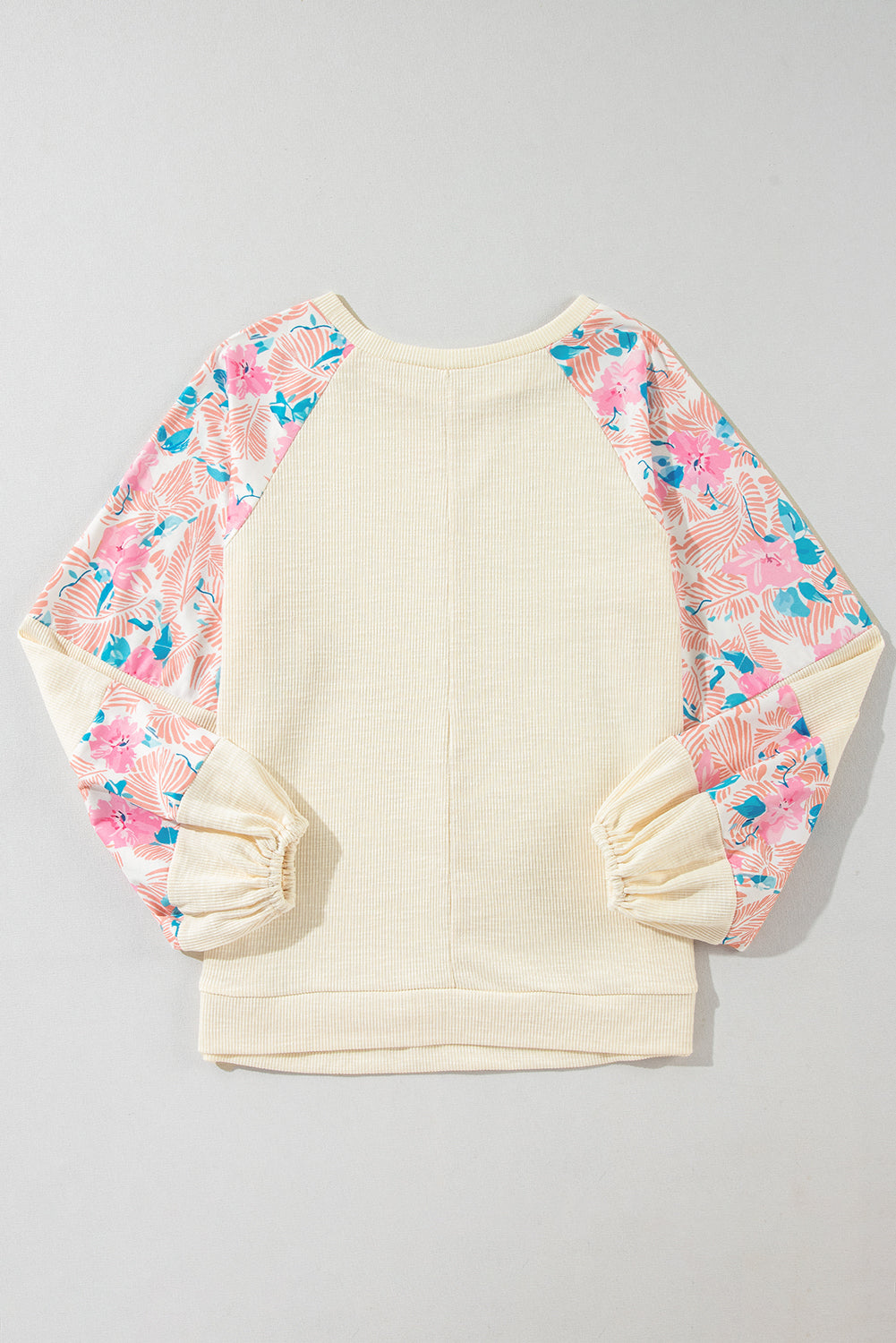 Floral Patchwork Balloon Sleeve Textured Blouse