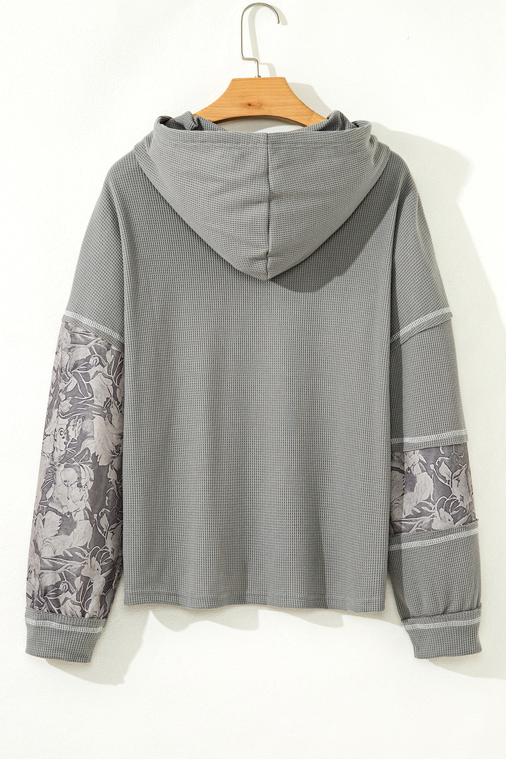 Stripe Patchwork Waffle Knit Long Sleeve Hooded Top