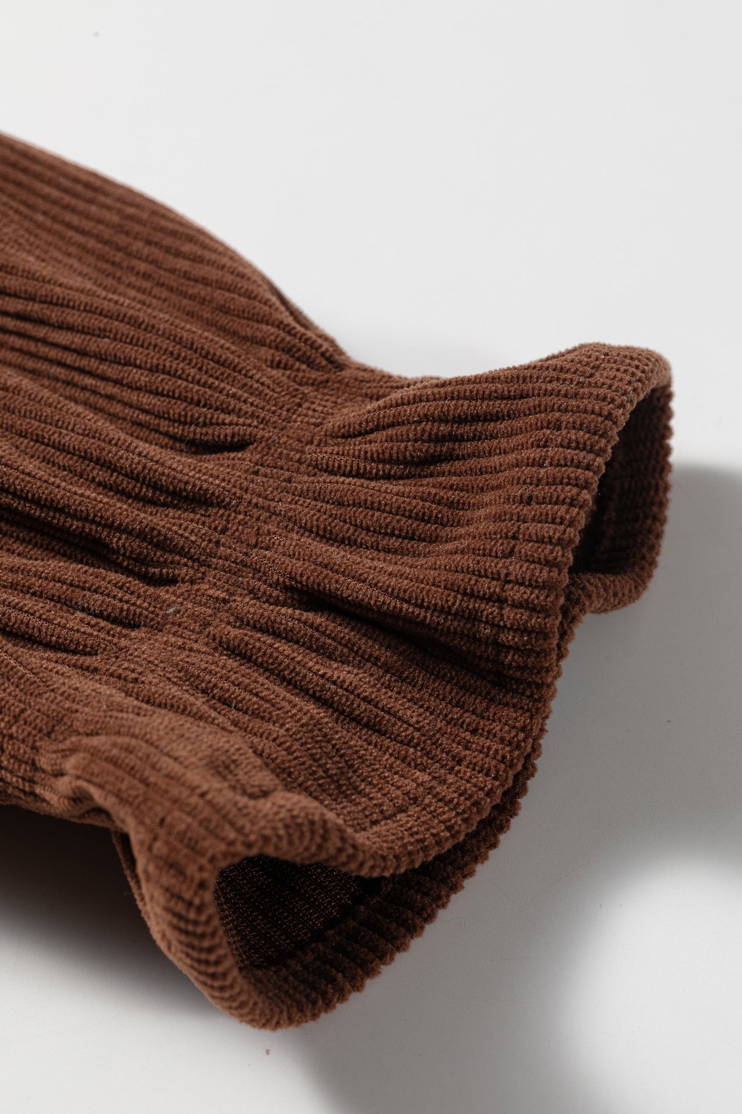 Solid Ruffle Trim V-Neck Long Sleeve Corduroy Shacket