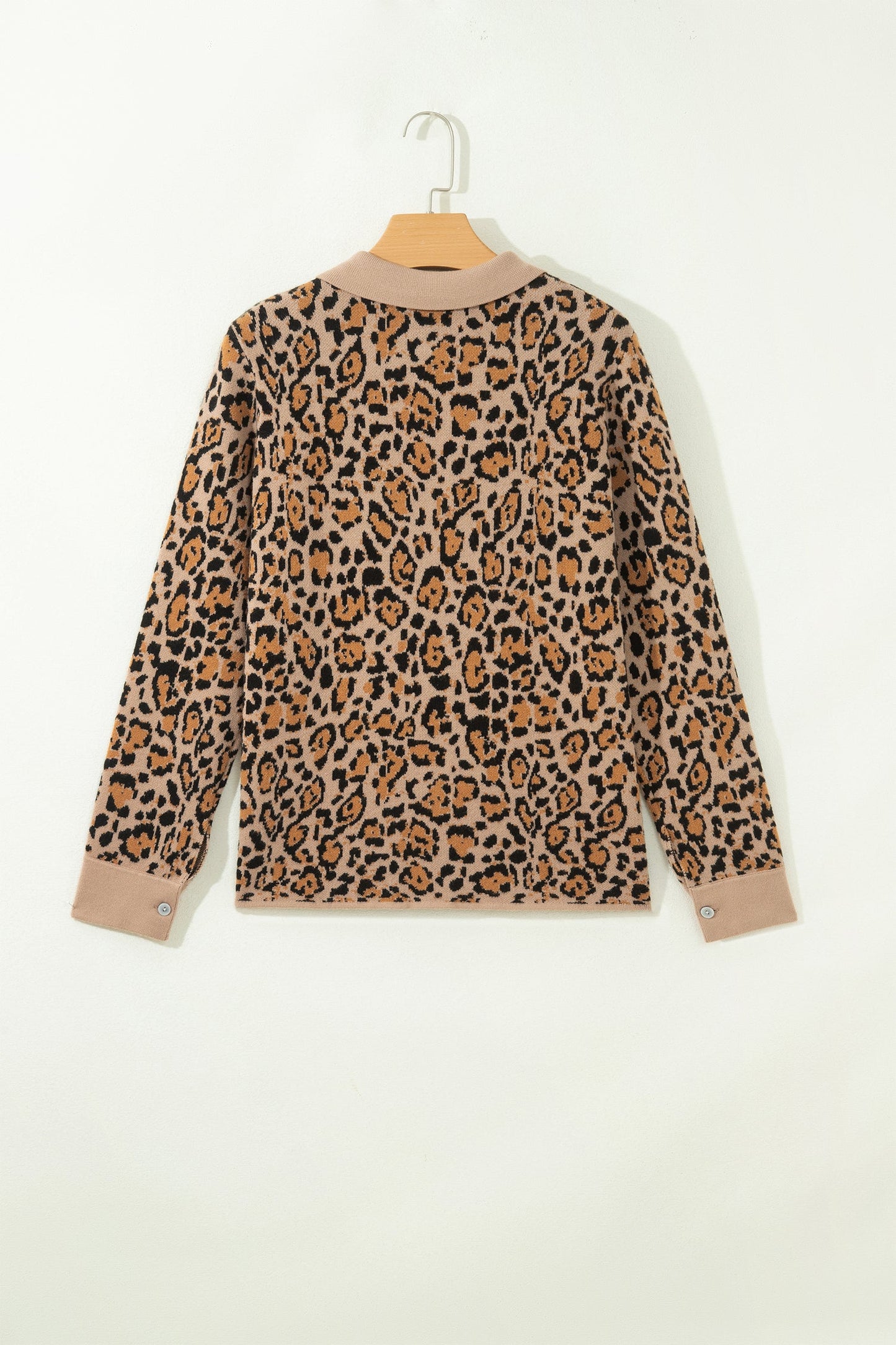 Leopard Contrast Collared Button Front Cardigan