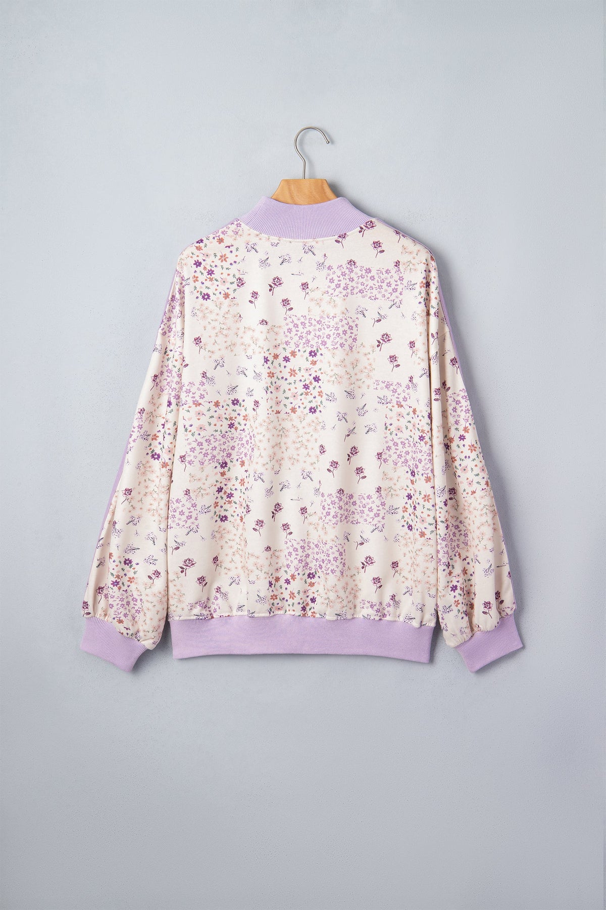Floral Colorblock Mock Neck Stripe Long Sleeve Sweatshirt