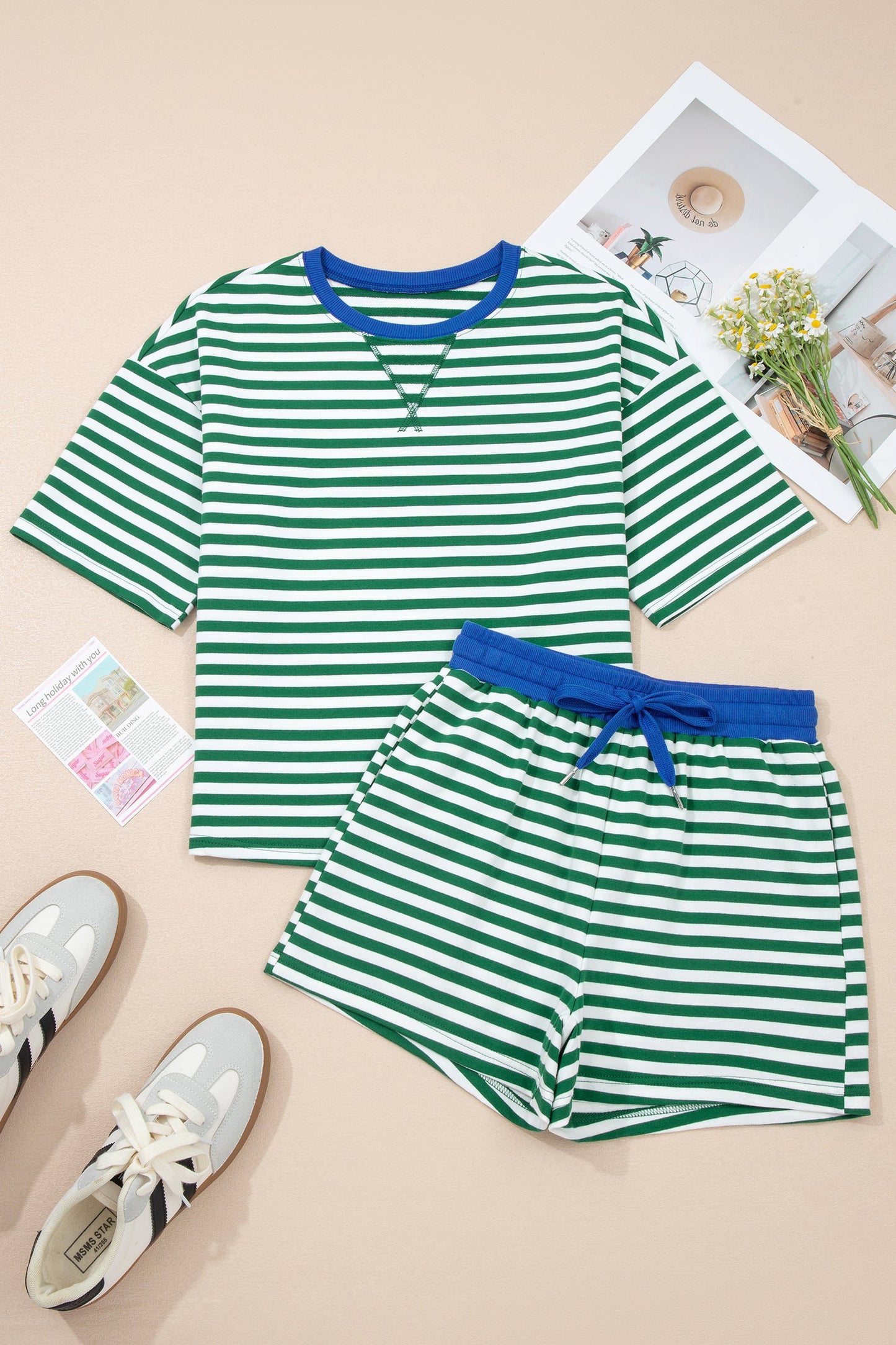 Stripe Terry Knit Top & Shorts Set