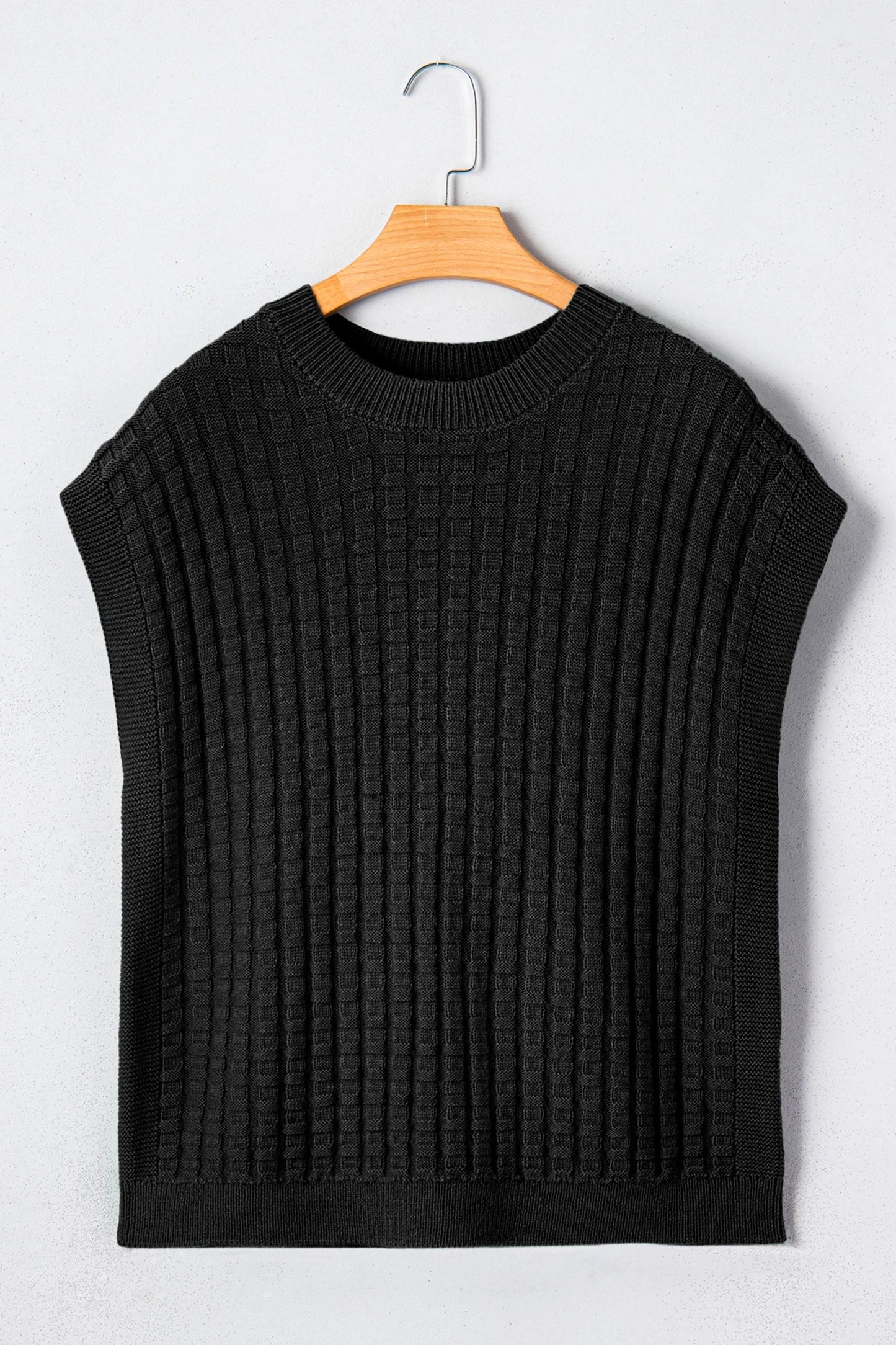 Solid Textured Round Neck Short Sleeve Sweater