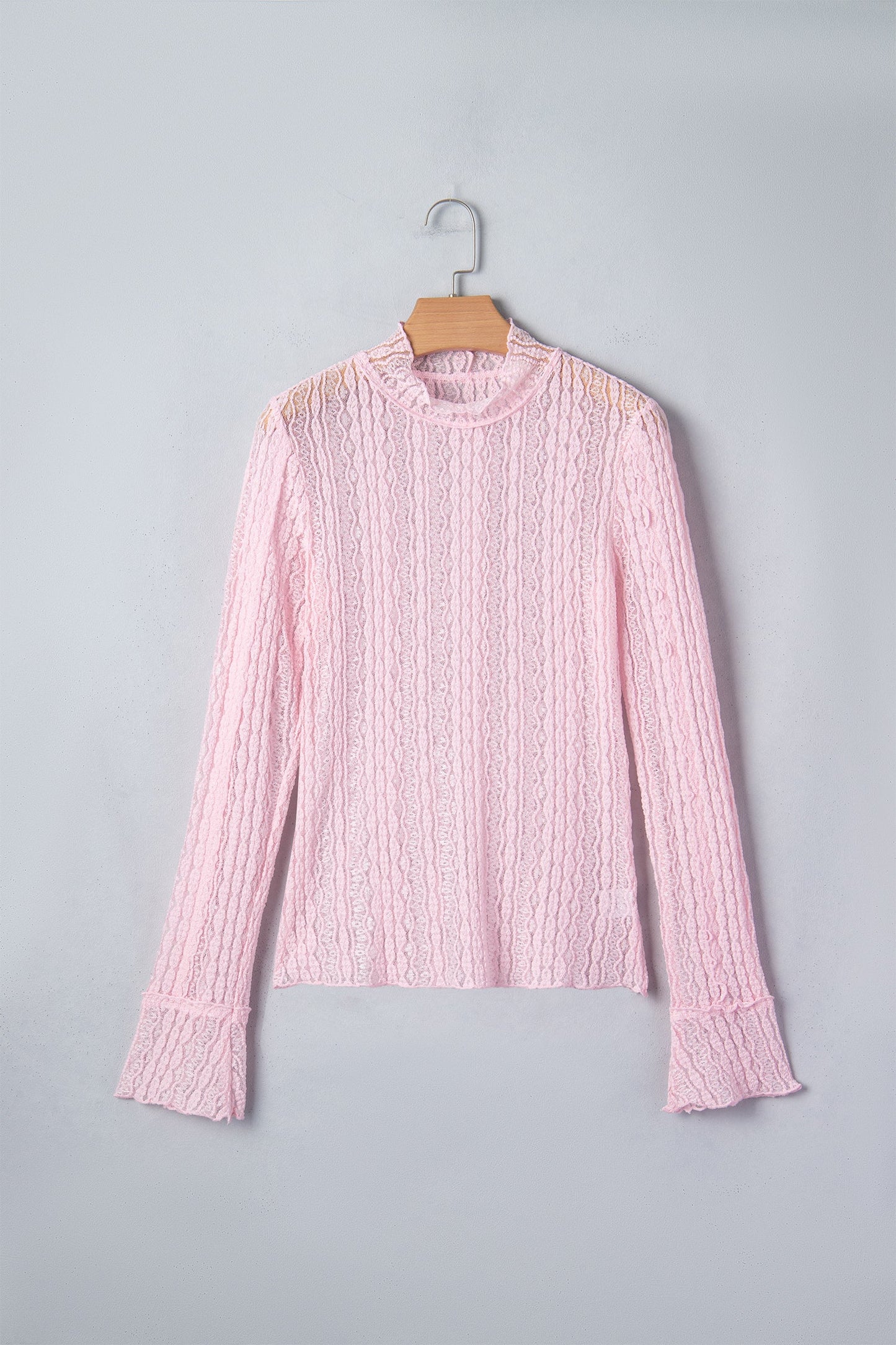 Lace Mock Neck Flounce Long Sleeve Top