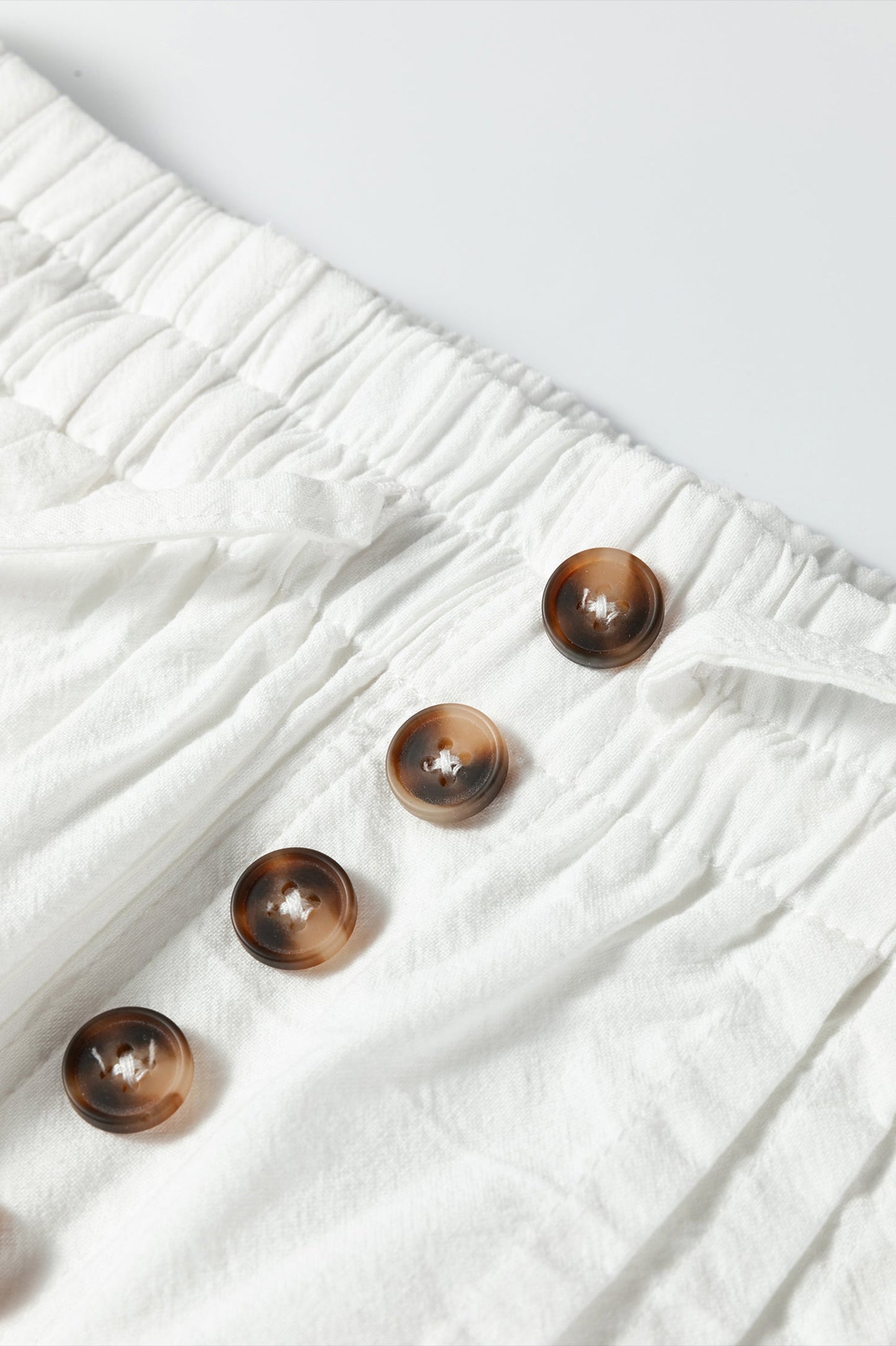 Drawstring Elastic Waist Button Pleated Wide Leg Pants