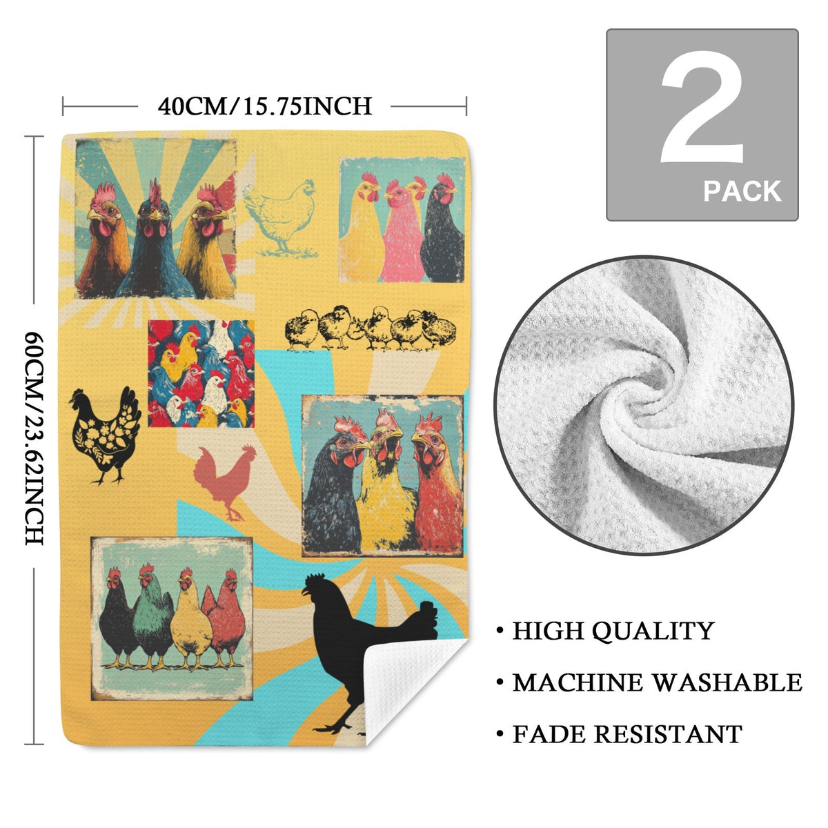 Baha Ranch Chicken Days Set of 2 Kitchen Dish Towels (same) Made in America Kitchen Towel Made in America