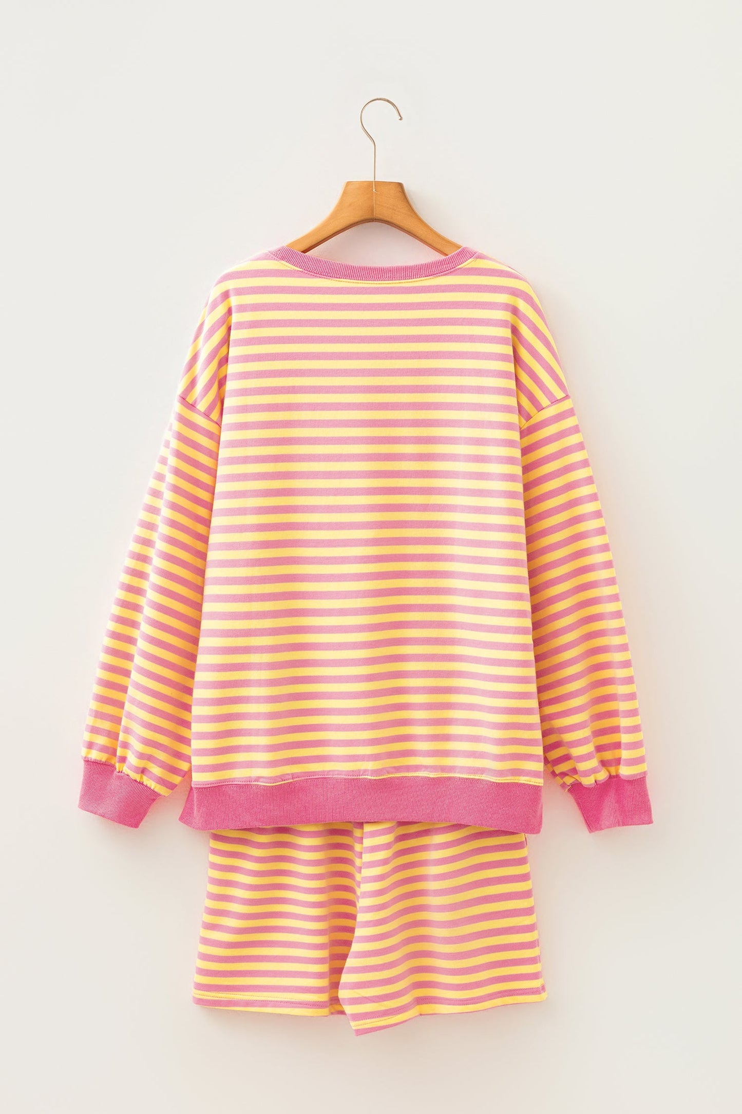 Stripe Colorblock Trim Long Sleeve Top & Shorts Set