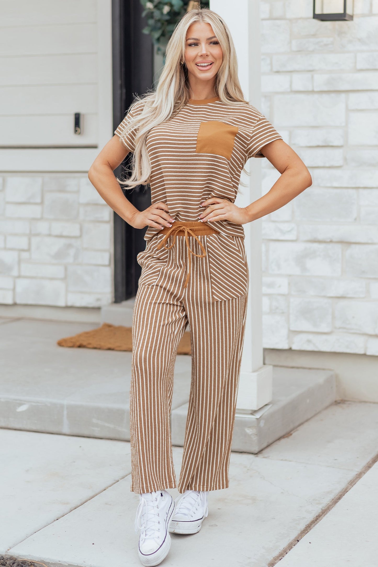Stripe Crew Neck Tee and Drawstring Pants Set