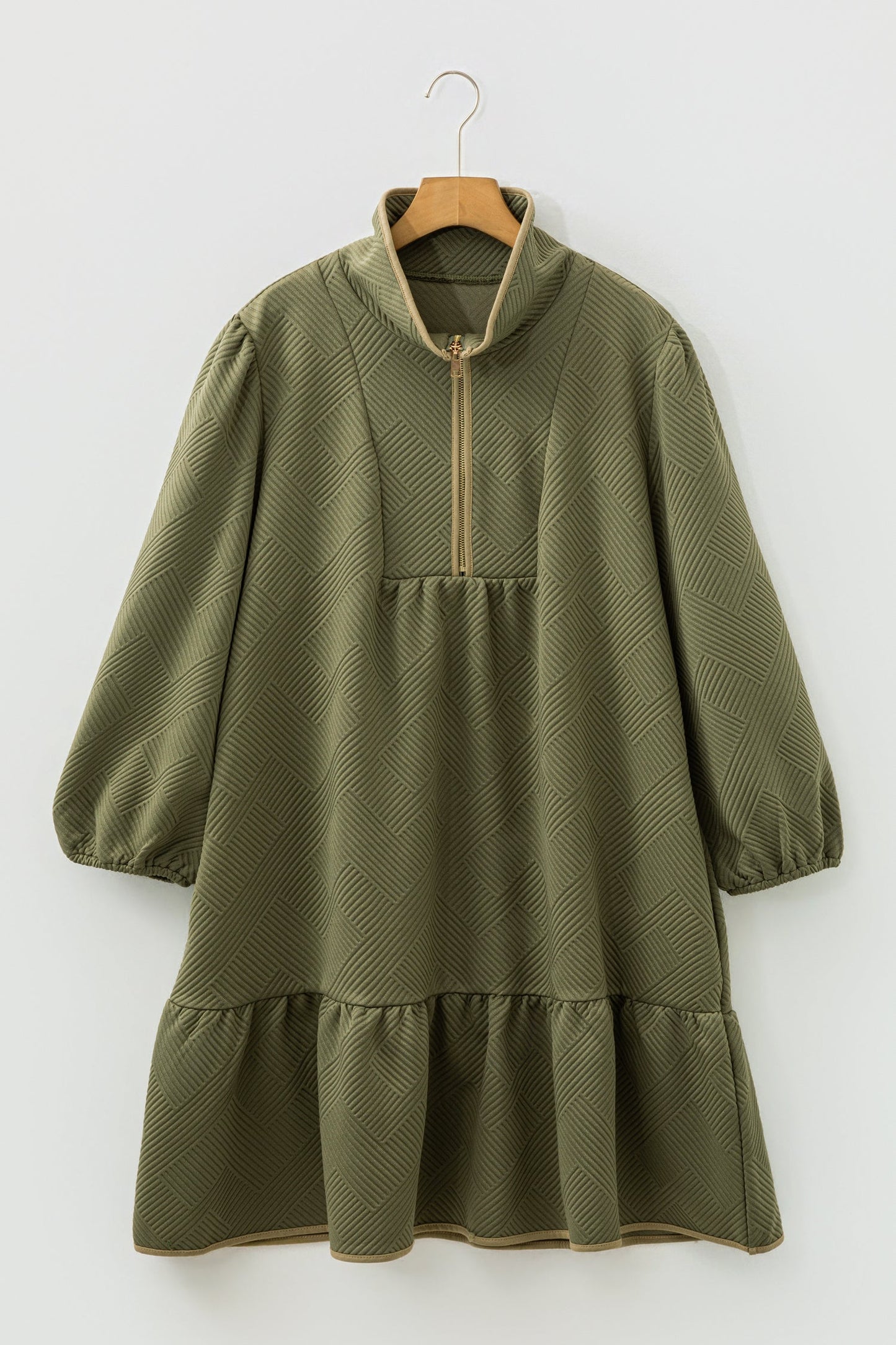 Plus Size Textured Contrast Trim Half Zip Dress