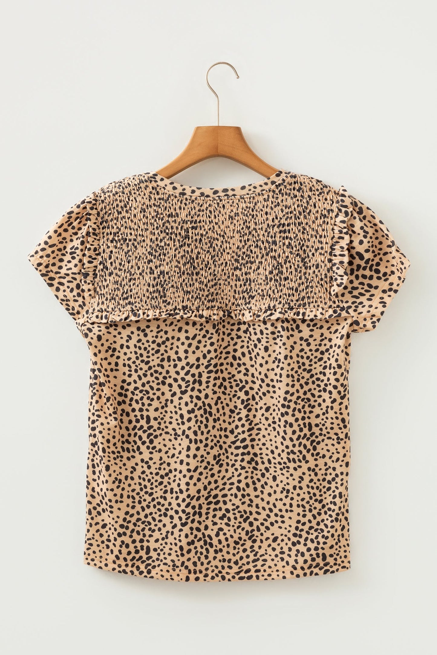 Cheetah Frilled V-Neck Short Sleeve Blouse