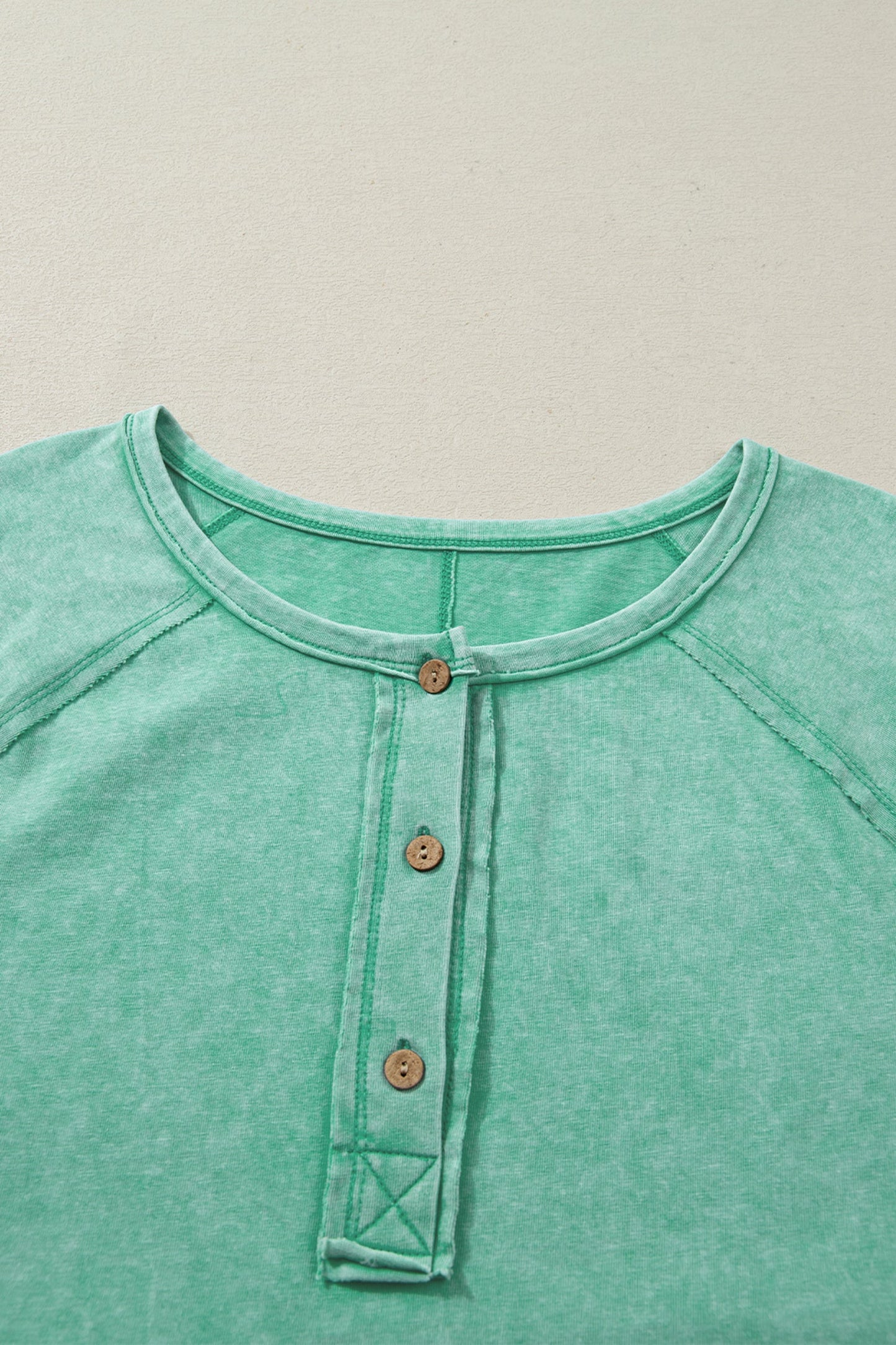 Mineral Wash Half-Button Raglan Sleeve T-Shirt