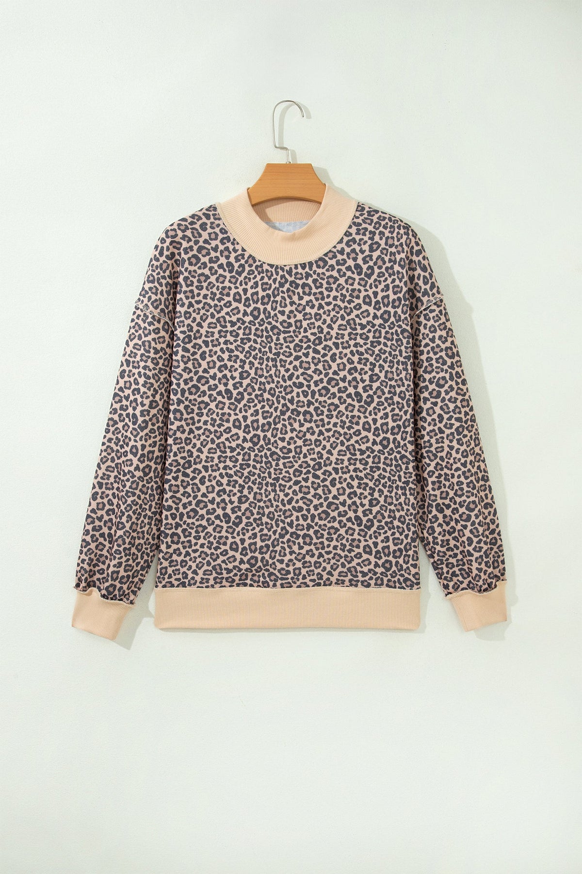 Plus Size Leopard Colorblock Ribbed Mock Neck Sweatshirt