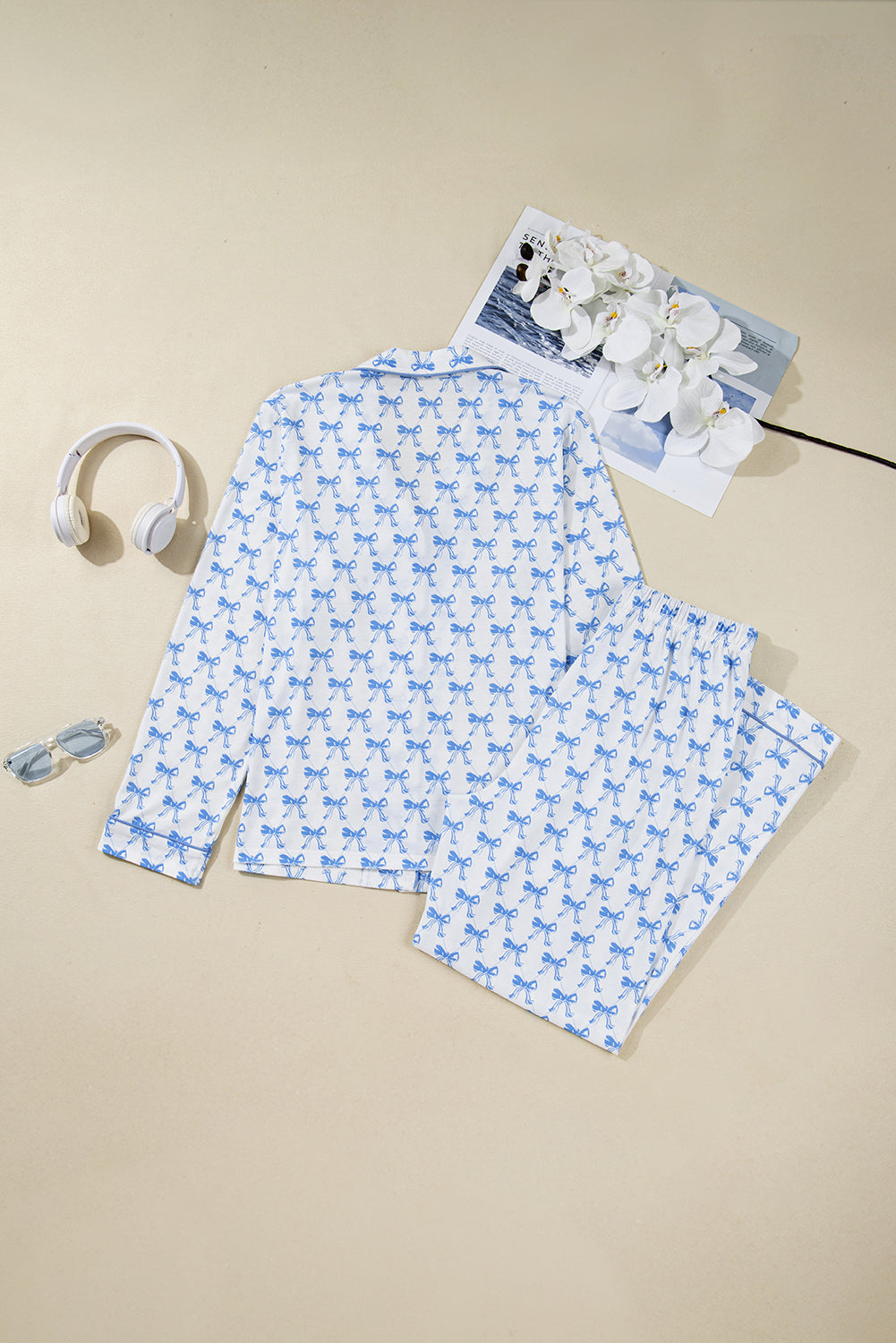 Bow Shirt and Pants Pajama Set