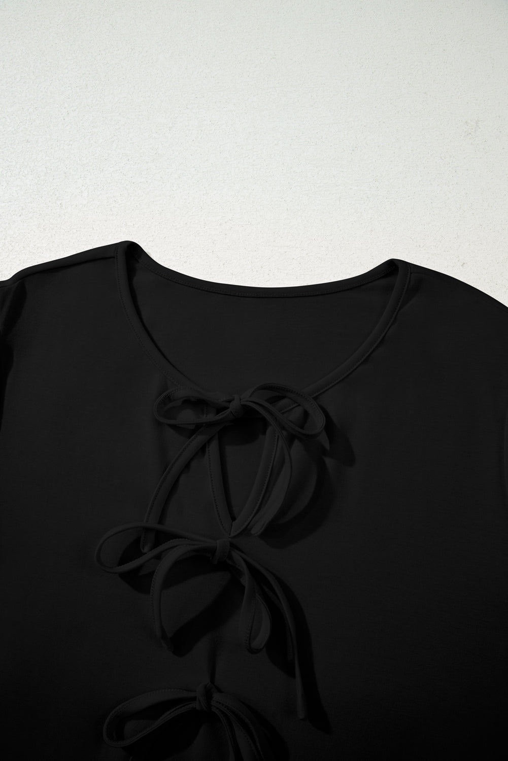 Plus Size Solid Bow Tie Front Long Sleeve Blouse