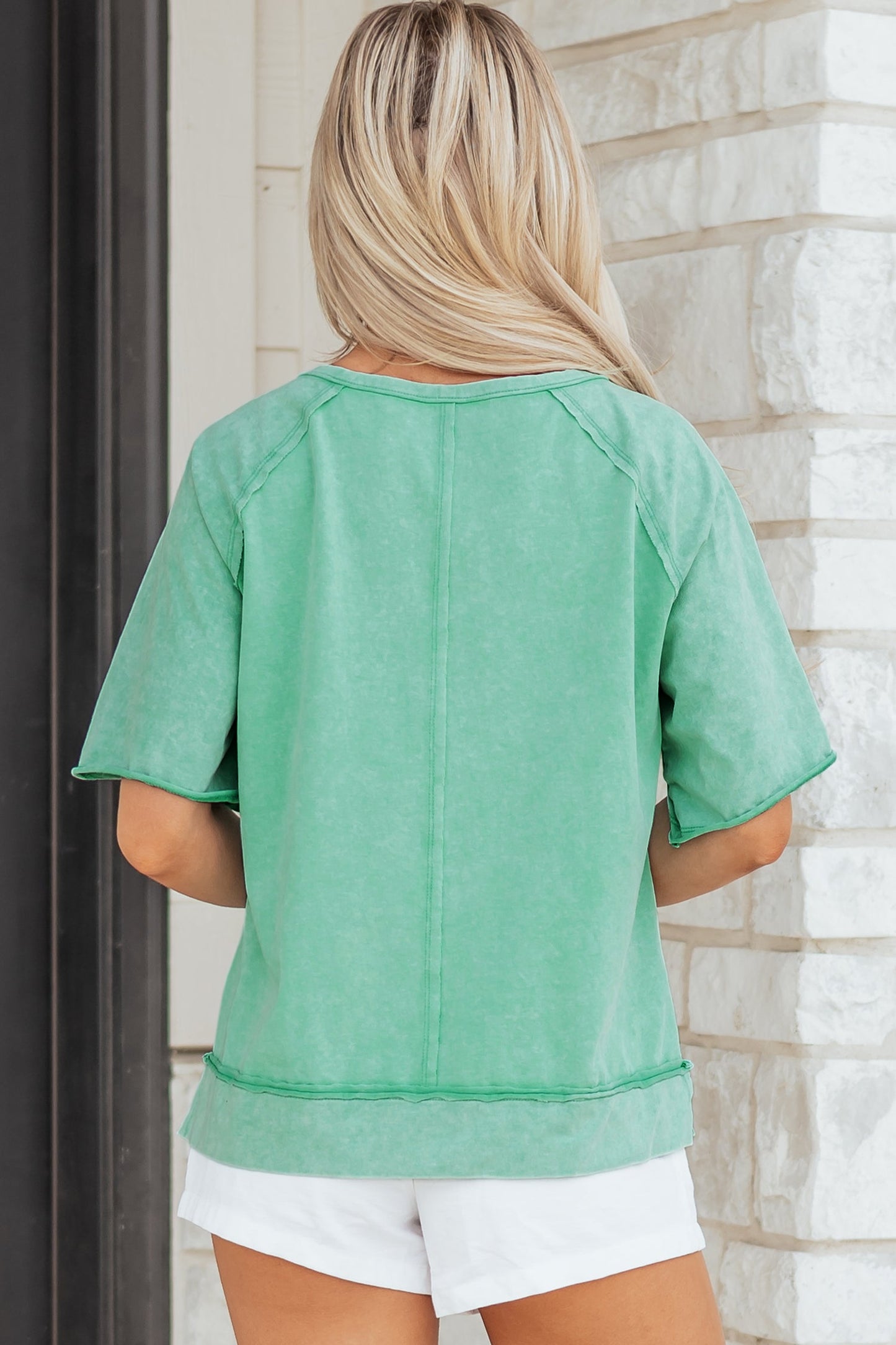 Mineral Wash Half-Button Raglan Sleeve T-Shirt