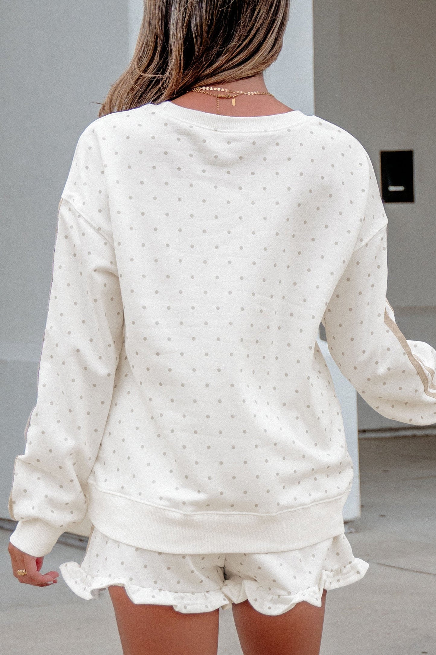 Polka Dot Side Stripe Detail Sweatshirt & Shorts Set